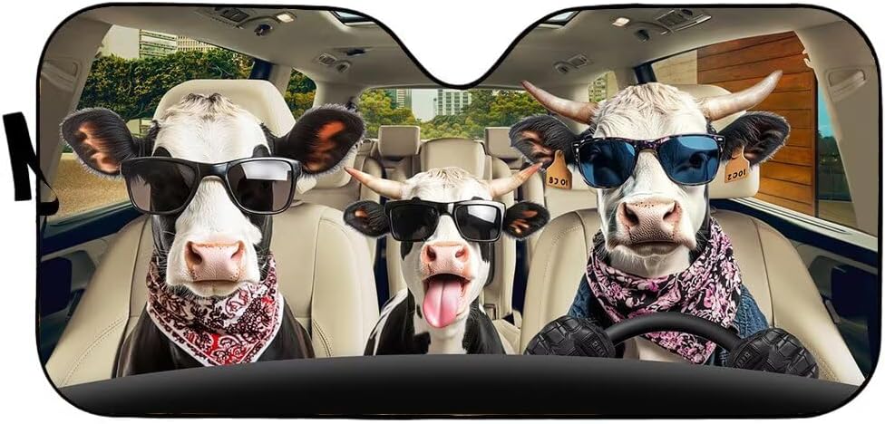 Funny Cow Family Driving Car Windshield Sun Shade Front Window