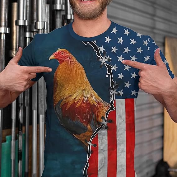 Rooster T-shirt for Men Funny Chicken 3D Printed Vintage Crew Neck Short Sleeve Shirts