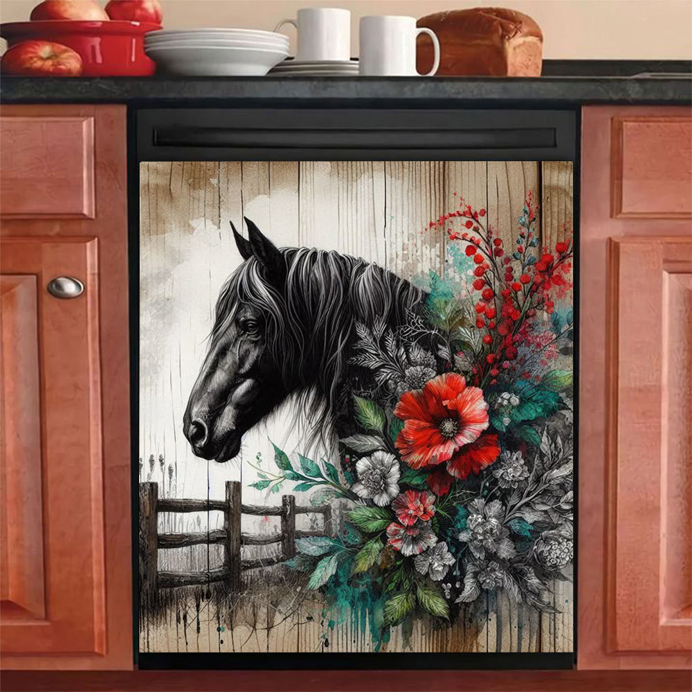 Beautiful Black Horse Dishwasher Magnetic
