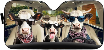Funny Cow Family Driving Car Windshield Sun Shade Front Window