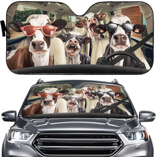Cow Family Car Windshield Sun Shade