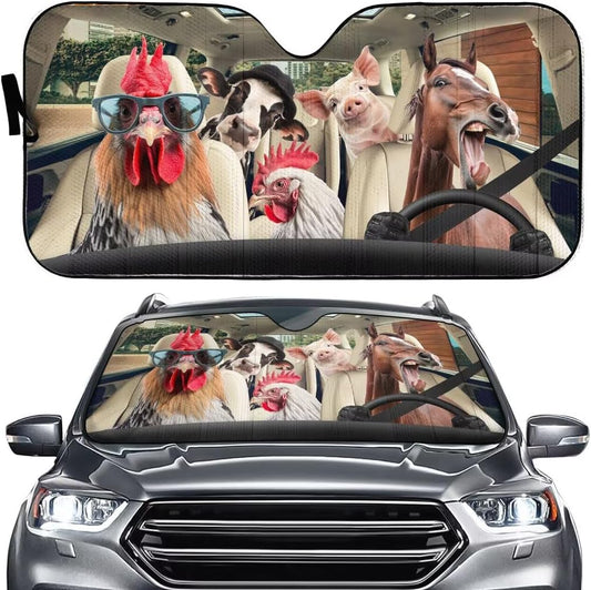 Funny Farm Animal Auto Windshield Sun Shade Front Window Sunshade