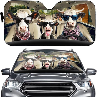 Funny Cow Family Driving Car Windshield Sun Shade Front Window