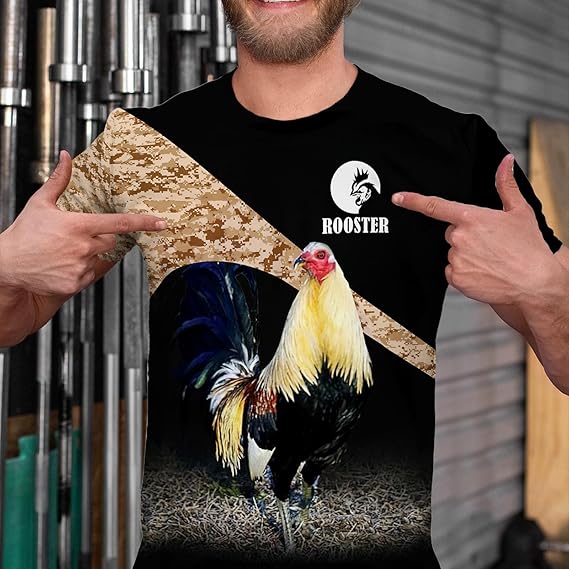 Rooster T-shirt for Men Funny Chicken 3D Printed Vintage Crew Neck Short Sleeve Shirts