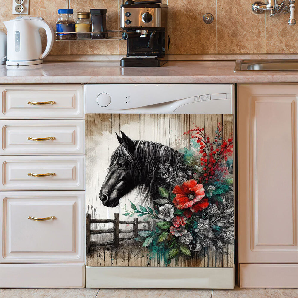 Beautiful Black Horse Dishwasher Magnetic