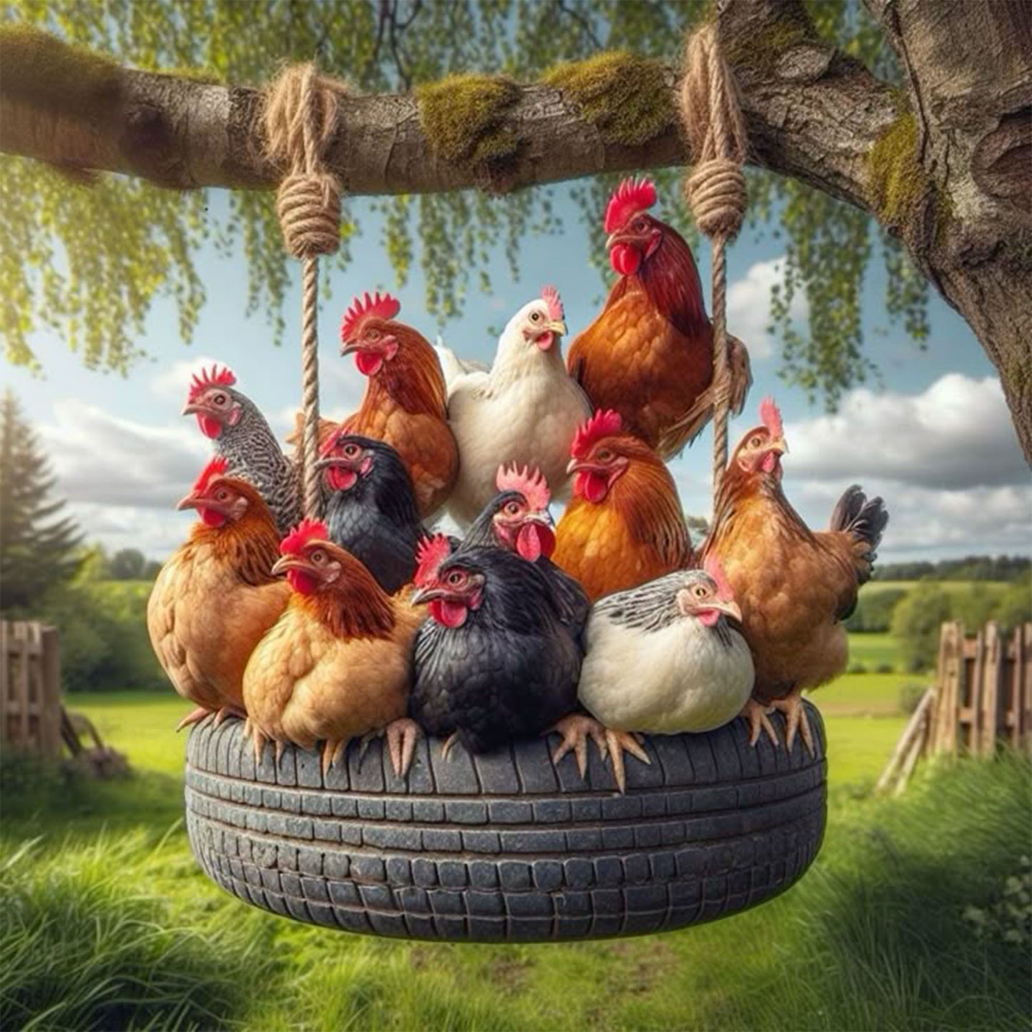 Farmhouse Chicken Dishwasher Cover – Funny Hen Tire Swing Magnet for Kitchen Decor